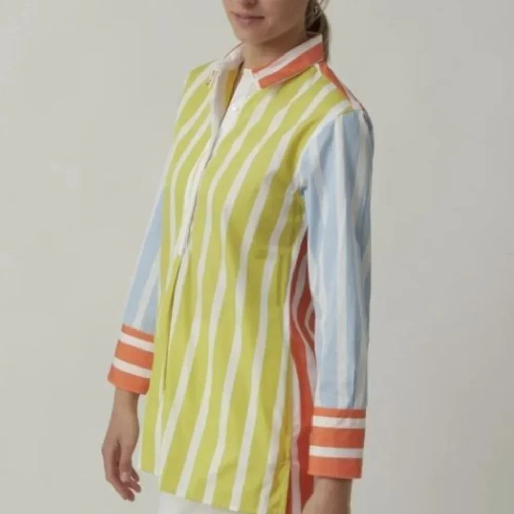 Sara Roka Striped Nattie Button Up Tunic Top Size M - Picture 2 of 8